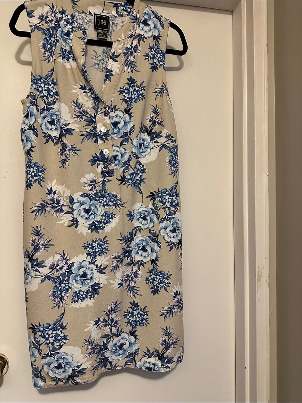 JH Collectibles Beige Midi Dress with Blue Floral Print